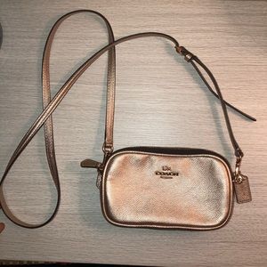 Small shiny gold coach cross body